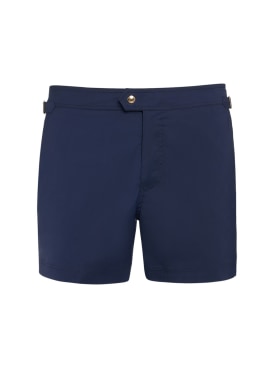 Tom Ford: Shorts mare in popeline con piping - Yves Blue - men_0 | Luisa Via Roma