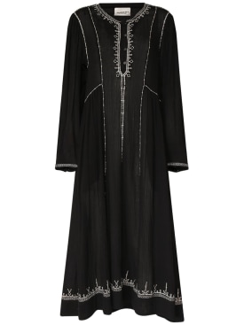 Marant Etoile: Vestido caftán de algodón bordado - Negro - women_0 | Luisa Via Roma