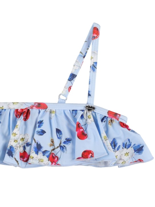 Monnalisa: 樱桃印花科技织物比基尼套装 - 浅蓝色 - kids-girls_1 | Luisa Via Roma