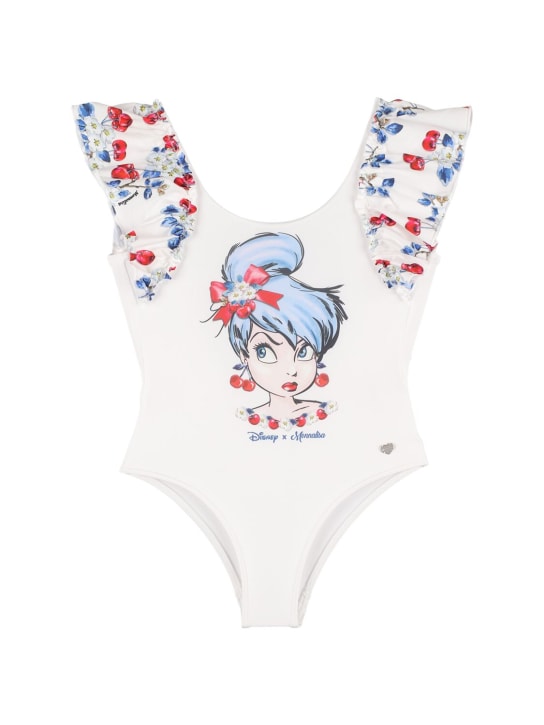 Monnalisa: 印花科技织物连体泳衣 - 白色 - kids-girls_0 | Luisa Via Roma