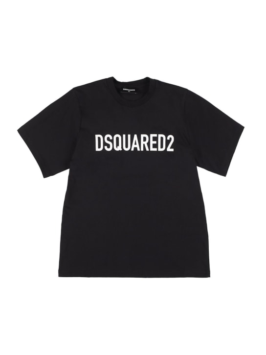 Dsquared2: T-shirt en jersey de coton à logo - Noir - kids-boys_0 | Luisa Via Roma