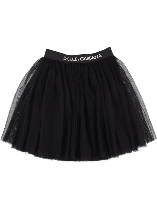 Dolce&Gabbana: Logo薄纱迷你短裙 - 黑色 - kids-girls_0 | Luisa Via Roma