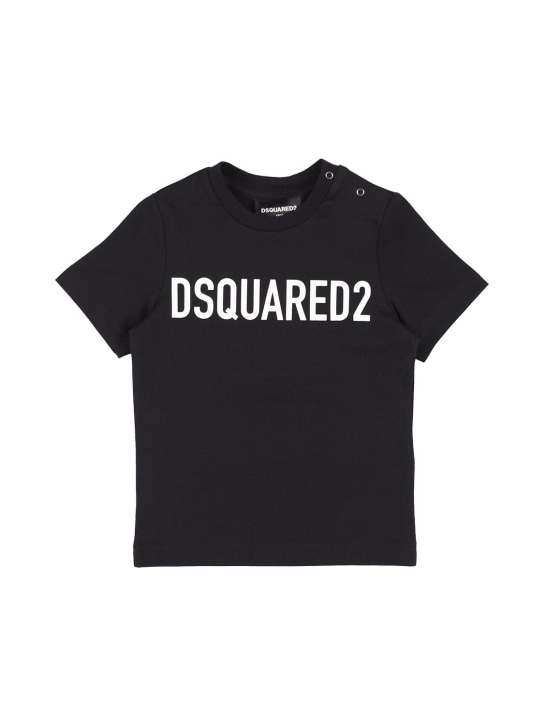 Dsquared2: 印花棉质平纹针织T恤 - 黑色 - kids-girls_0 | Luisa Via Roma