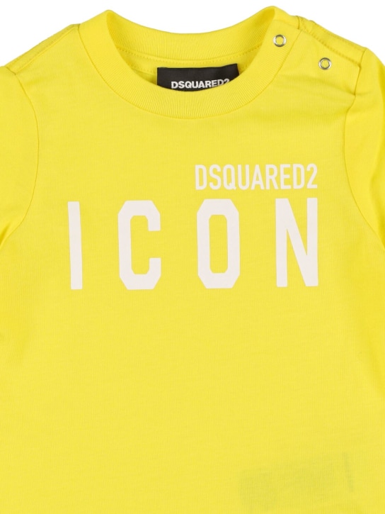 Dsquared2: T-shirt en jersey de coton à imprimé logo - Jaune - kids-boys_1 | Luisa Via Roma