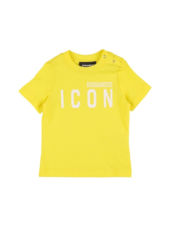 Dsquared2: T-shirt en jersey de coton à imprimé logo - Jaune - kids-boys_0 | Luisa Via Roma
