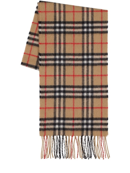 Burberry: Check intarsia cashmere scarf - Beige - kids-boys_0 | Luisa Via Roma