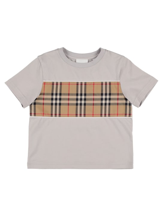 Burberry: T-shirt en jersey de coton avec inserts à carreaux - Gris - kids-girls_0 | Luisa Via Roma