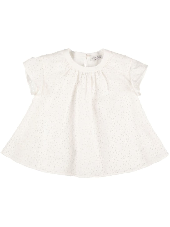 Brunello Cucinelli: Blusa de bordado inglés de algodón - Blanco - kids-girls_0 | Luisa Via Roma