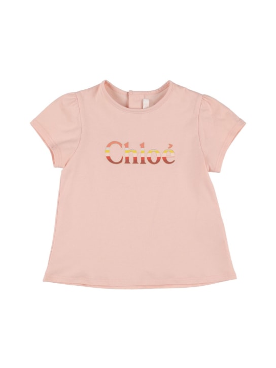 Chloé: 로고 프린트 오가닉 코튼 티셔츠 - kids-girls_0 | Luisa Via Roma