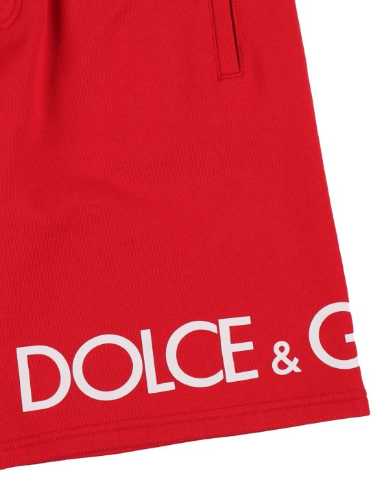 Dolce&Gabbana: Shorts in felpa di cotone con logo - Rosso - kids-girls_1 | Luisa Via Roma