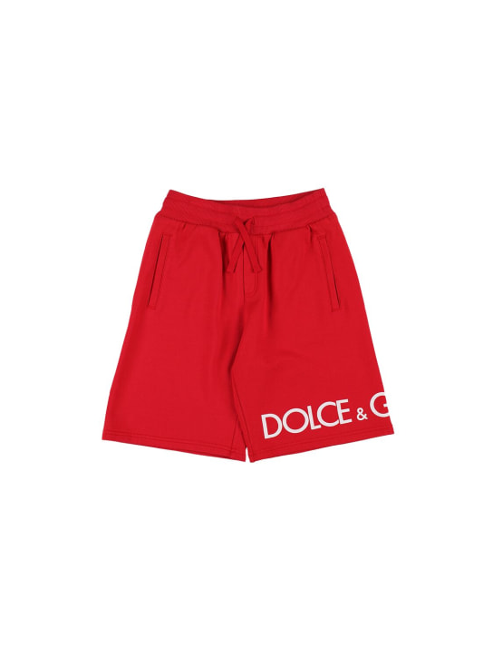 Dolce&Gabbana: Shorts in felpa di cotone con logo - Rosso - kids-girls_0 | Luisa Via Roma