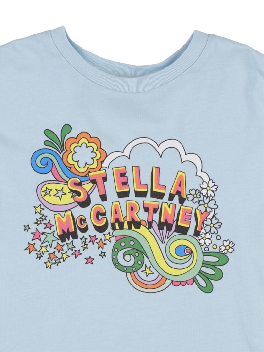 Stella McCartney Kids: T-shirt court en jersey biologique imprimé logo - Bleu Clair - kids-girls_1 | Luisa Via Roma