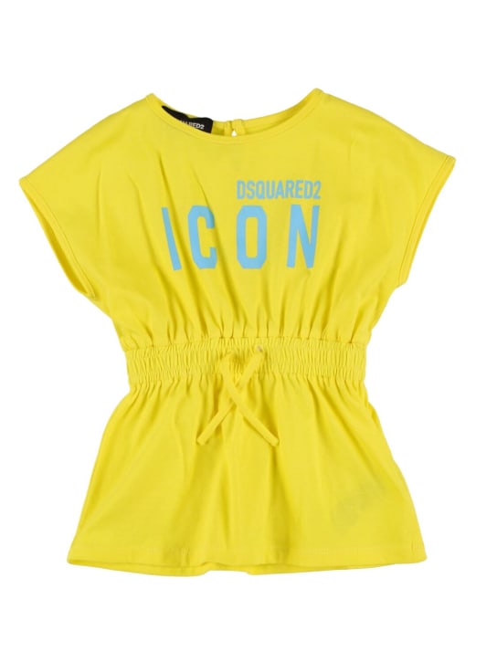 Dsquared2: Icon logo print cotton jersey dress - Sarı - kids-girls_0 | Luisa Via Roma