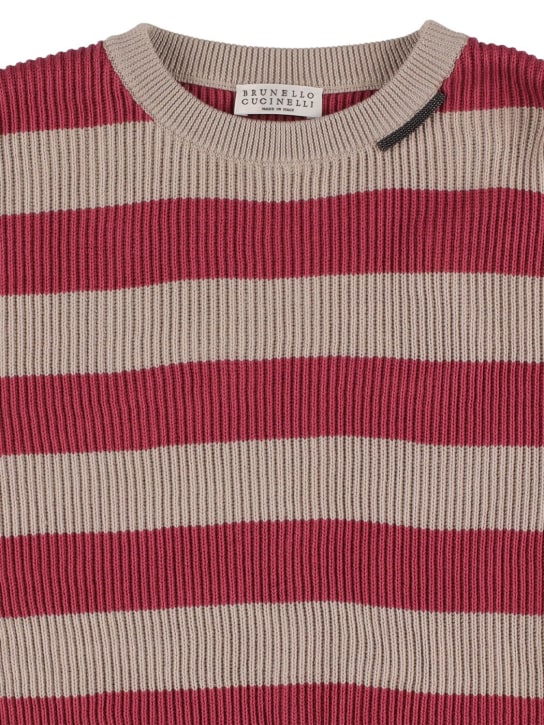 Brunello Cucinelli: コットンニットセーター - ベージュ/ピンク - kids-girls_1 | Luisa Via Roma