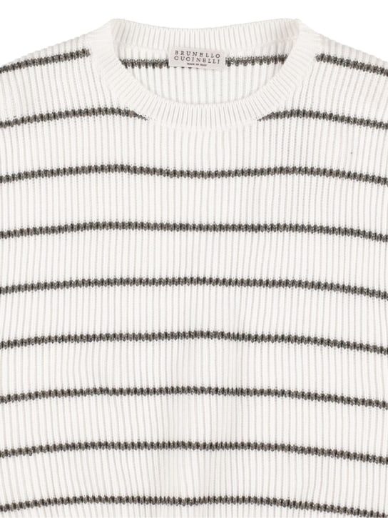 Brunello Cucinelli: コットンリブニットベスト - ホワイト/グリーン - kids-girls_1 | Luisa Via Roma