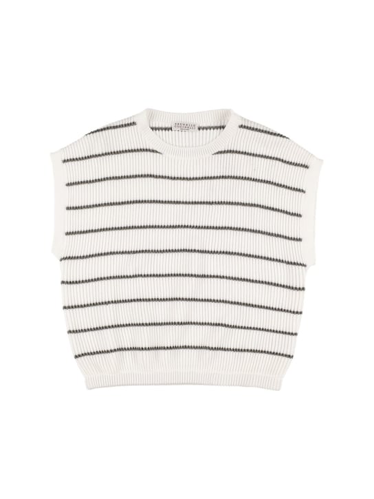 Brunello Cucinelli: コットンリブニットベスト - ホワイト/グリーン - kids-girls_0 | Luisa Via Roma