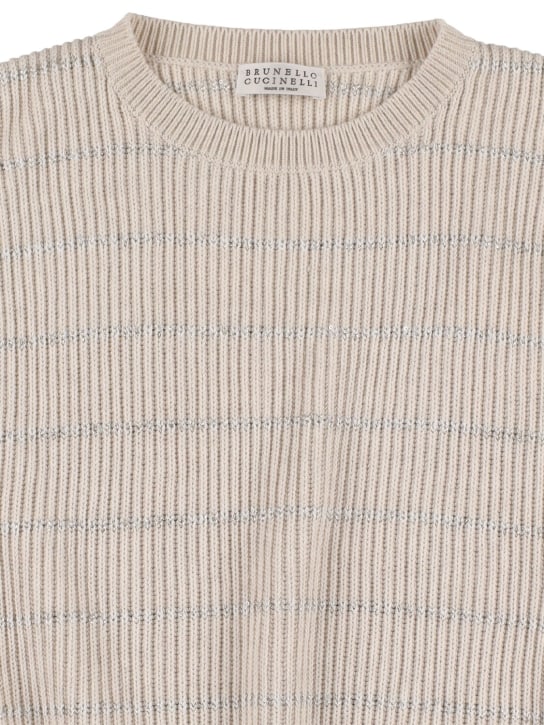 Brunello Cucinelli: Striped ribbed cotton knit vest - White/Beige - kids-girls_1 | Luisa Via Roma