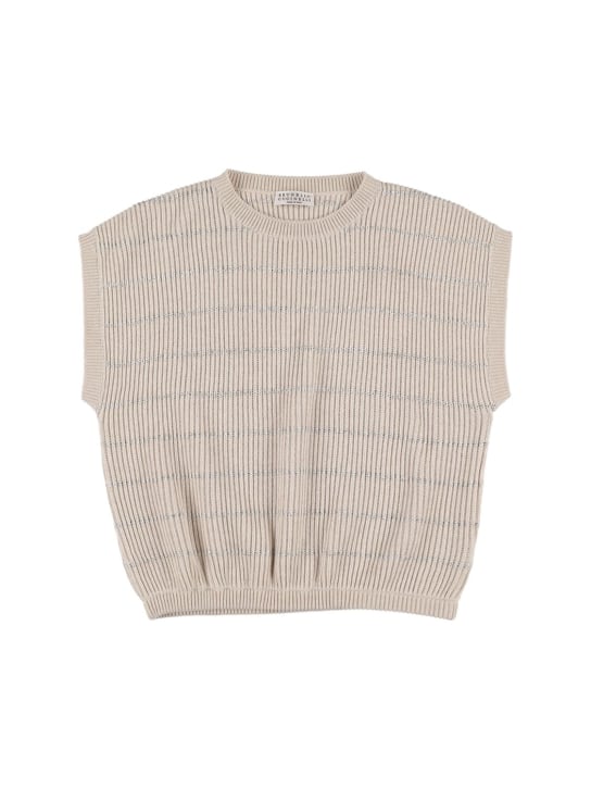 Brunello Cucinelli: Striped ribbed cotton knit vest - White/Beige - kids-girls_0 | Luisa Via Roma