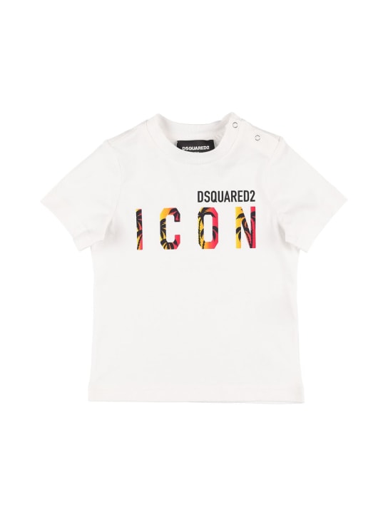 Dsquared2: 로고 프린트 코튼 저지 티셔츠 - 화이트 - kids-boys_0 | Luisa Via Roma