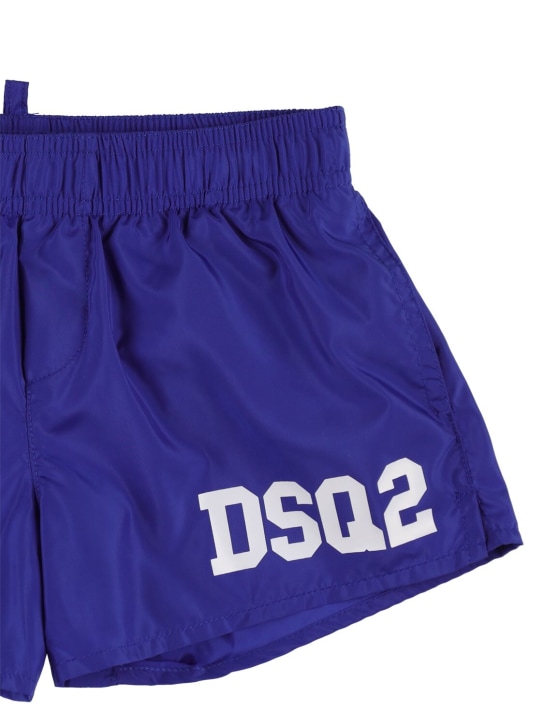 Dsquared2: Bañador shorts de nylon con logo estampado - Azul Royal - kids-boys_1 | Luisa Via Roma