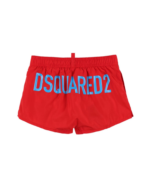 Dsquared2: Bañador shorts de nylon con logo estampado - Rojo - kids-boys_1 | Luisa Via Roma