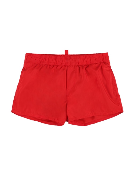 Dsquared2: Bañador shorts de nylon con logo estampado - Rojo - kids-boys_0 | Luisa Via Roma