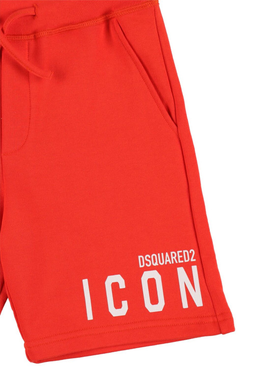 Dsquared2: Short en coton imprimé logo Icon - Rouge - kids-boys_1 | Luisa Via Roma