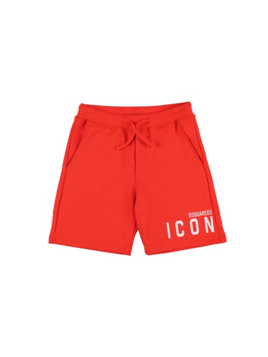 Dsquared2: Icon logo print cotton sweat shorts - Red - kids-boys_0 | Luisa Via Roma