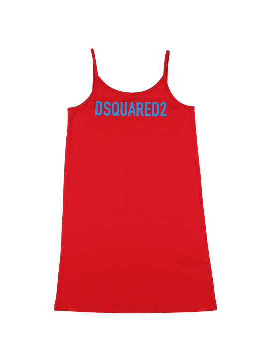 Dsquared2: Logo print cotton jersey tank dress - Kırmızı - kids-girls_0 | Luisa Via Roma