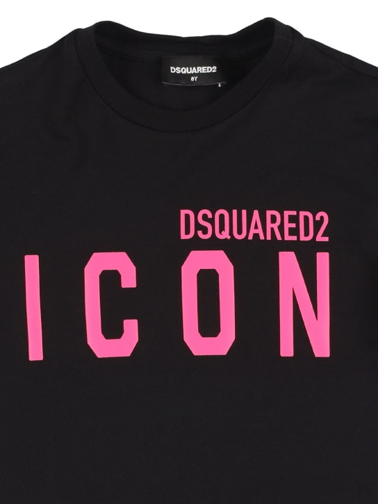 Dsquared2: Logo print cotton jersey t-shirt - Siyah - kids-girls_1 | Luisa Via Roma