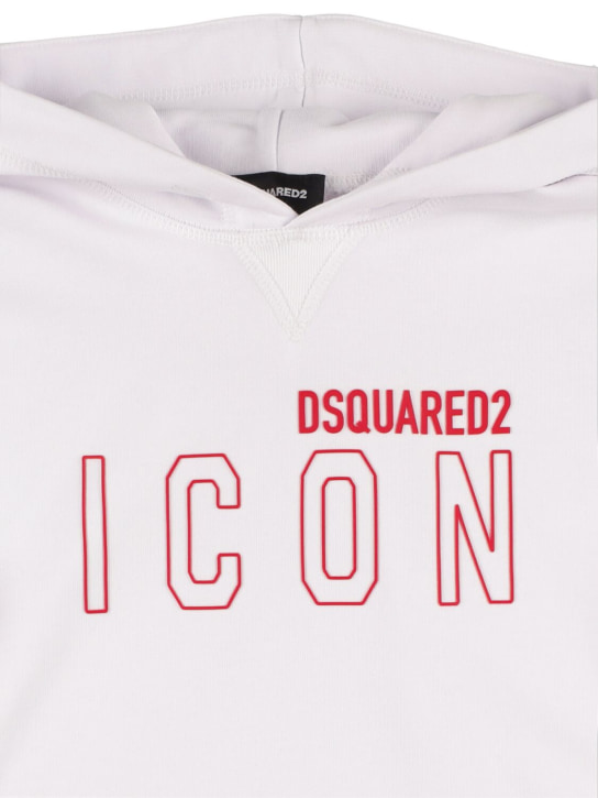 Dsquared2: Sweat-shirt en coton imprilmé logo à capuche Icon - Blanc - kids-girls_1 | Luisa Via Roma