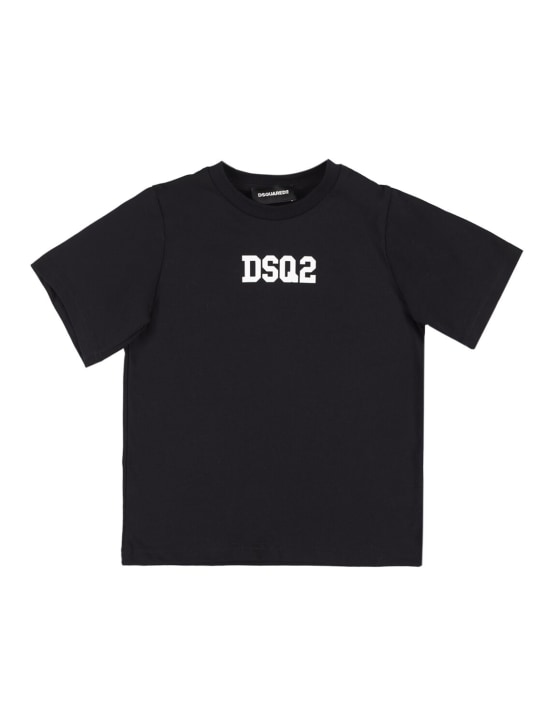 Dsquared2: T-shirt en jersey de coton à logo - Noir - kids-girls_0 | Luisa Via Roma