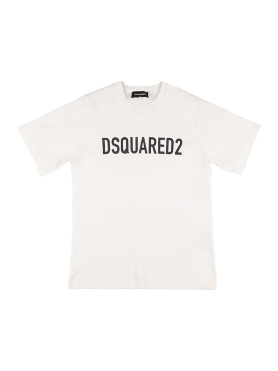 Dsquared2: T-shirt en jersey de coton à logo - Blanc - kids-boys_0 | Luisa Via Roma