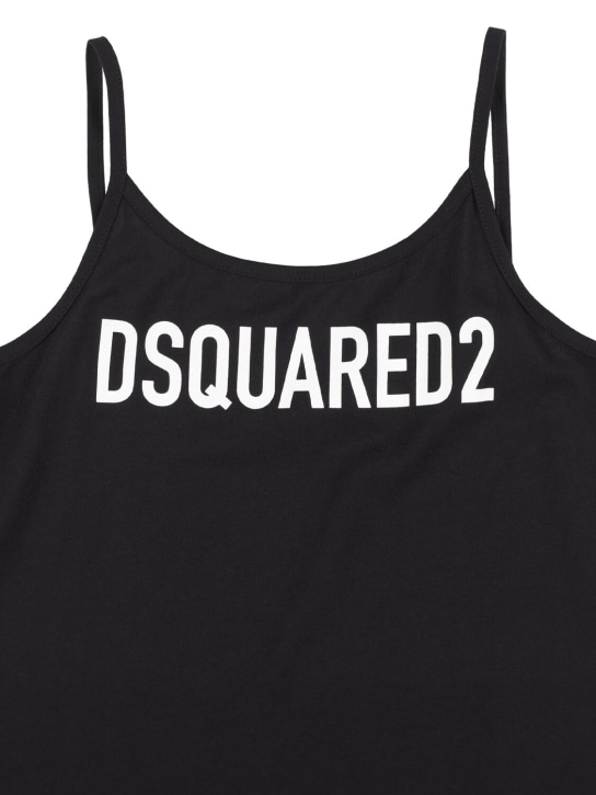 Dsquared2: Logo印花棉质平纹针织背心裙 - 黑色 - kids-girls_1 | Luisa Via Roma