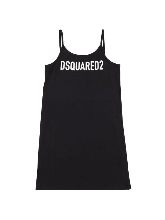 Dsquared2: Logo print cotton jersey tank dress - Siyah - kids-girls_0 | Luisa Via Roma