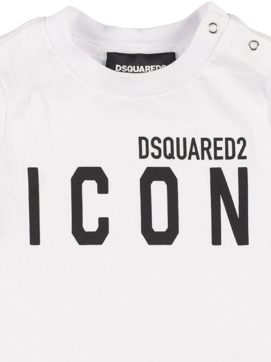 Dsquared2: T-shirt en jersey de coton à imprimé logo - Blanc - kids-girls_1 | Luisa Via Roma