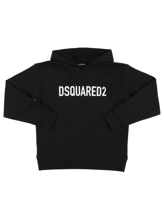 Dsquared2: Cotton sweatshirt hoodie w/ logo - Black - kids-boys_0 | Luisa Via Roma