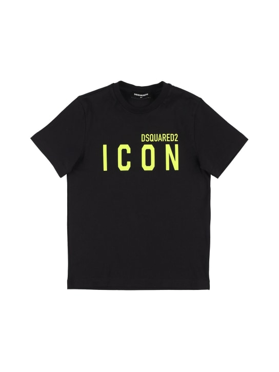Dsquared2: Icon logo print cotton jersey t-shirt - kids-boys_0 | Luisa Via Roma