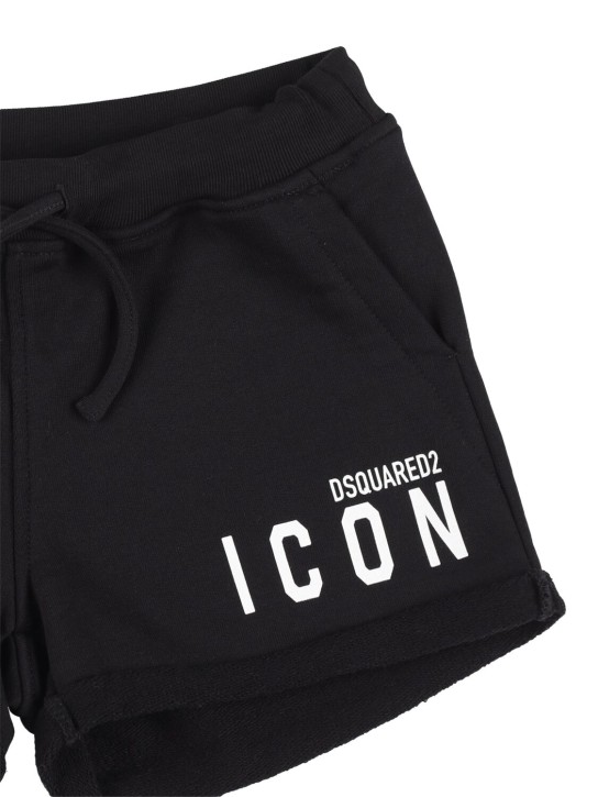 Dsquared2: Logo print cotton sweat shorts - Siyah - kids-girls_1 | Luisa Via Roma