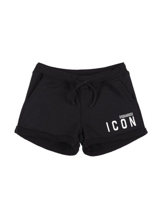 Dsquared2: Logo print cotton sweat shorts - Siyah - kids-girls_0 | Luisa Via Roma