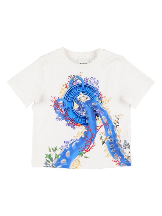Burberry: BEDRUCKTES T-SHIRT AUS BAUMWOLLJERSEY - Weiß - kids-boys_0 | Luisa Via Roma