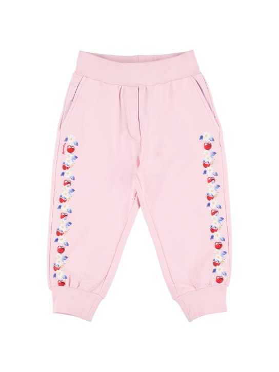 Monnalisa: 印花侧面边带运动裤 - 粉色 - kids-girls_0 | Luisa Via Roma