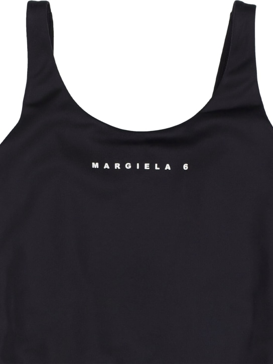 MM6 Maison Margiela: Bañador entero de lycra con logo estampado - Negro - kids-girls_1 | Luisa Via Roma