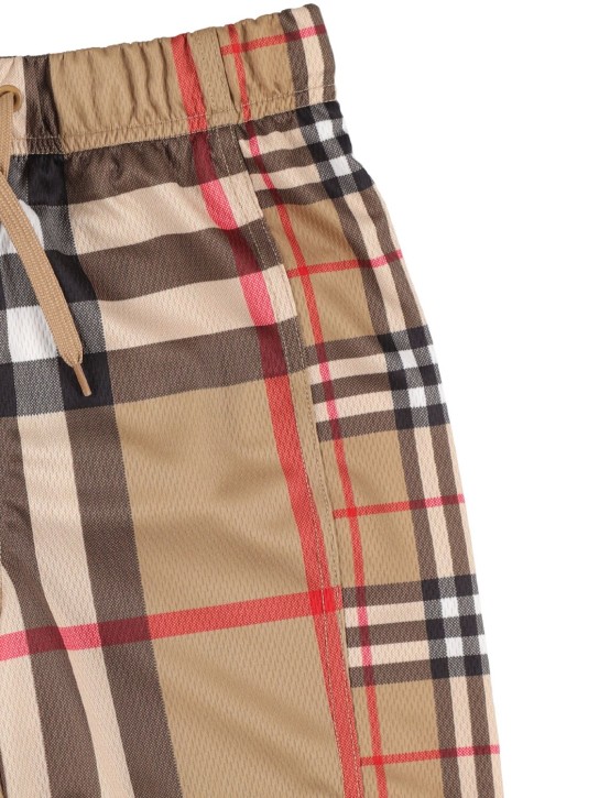 Burberry: Shorts mare in nylon check - Beige - kids-girls_1 | Luisa Via Roma