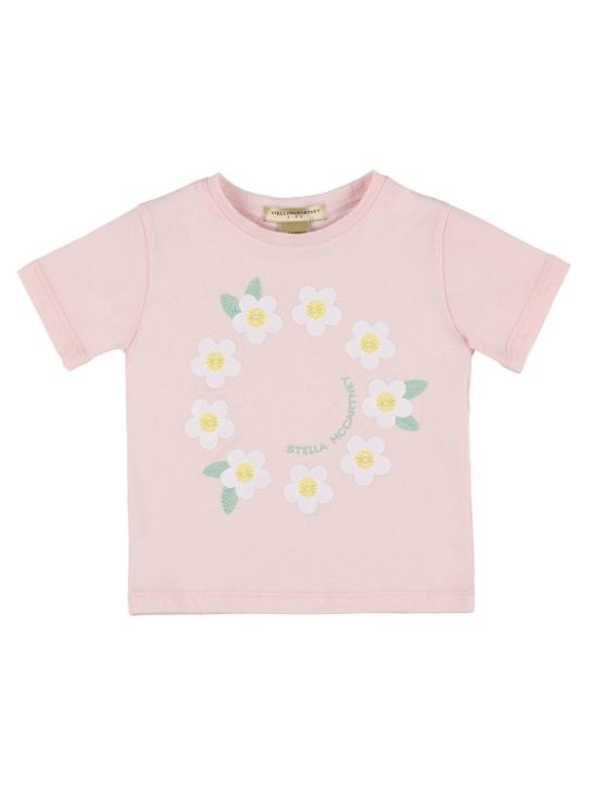 Stella McCartney Kids: Flower オーガニックジャージーTシャツ - ペールピンク - kids-girls_0 | Luisa Via Roma