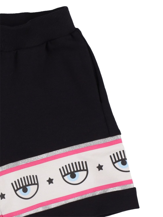 Chiara Ferragni: Logo印花棉质短裤 - 黑色 - kids-girls_1 | Luisa Via Roma