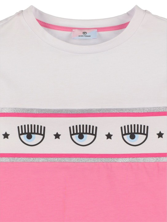 Chiara Ferragni: T-SHIRT AUS BAUMWOLLJERSEY MIT LOGODRUCK - Weiß/Dunkelrosa - kids-girls_1 | Luisa Via Roma