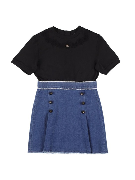 Dolce&Gabbana: Cotton jersey & denim dress - Kot - kids-girls_0 | Luisa Via Roma