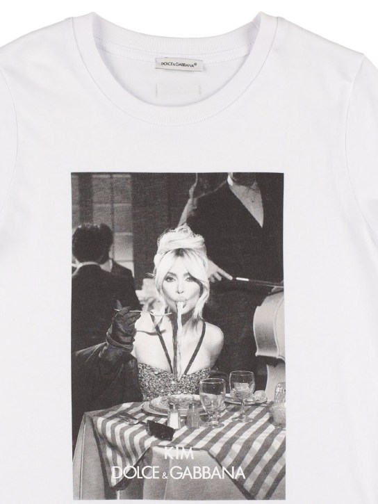 Dolce&Gabbana: Printed cotton t-shirt w/logo - Beyaz - kids-girls_1 | Luisa Via Roma