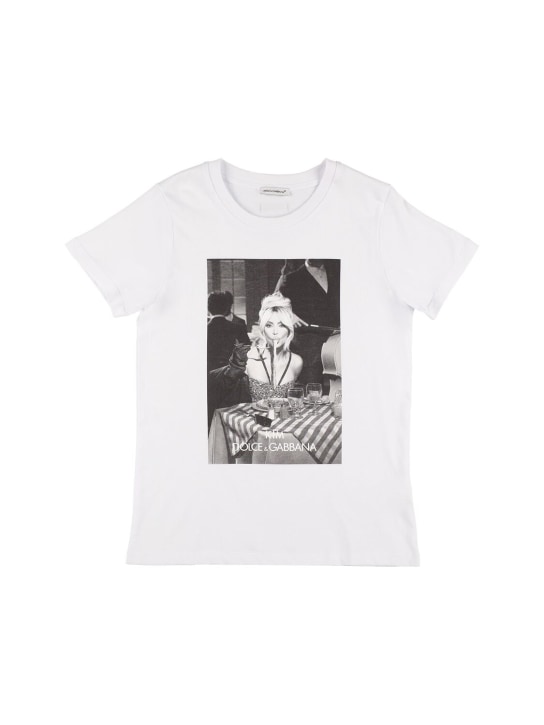 Dolce&Gabbana: Printed cotton t-shirt w/logo - Beyaz - kids-girls_0 | Luisa Via Roma